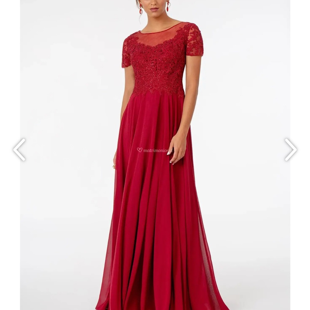 Burgundy Lace Evening Gown